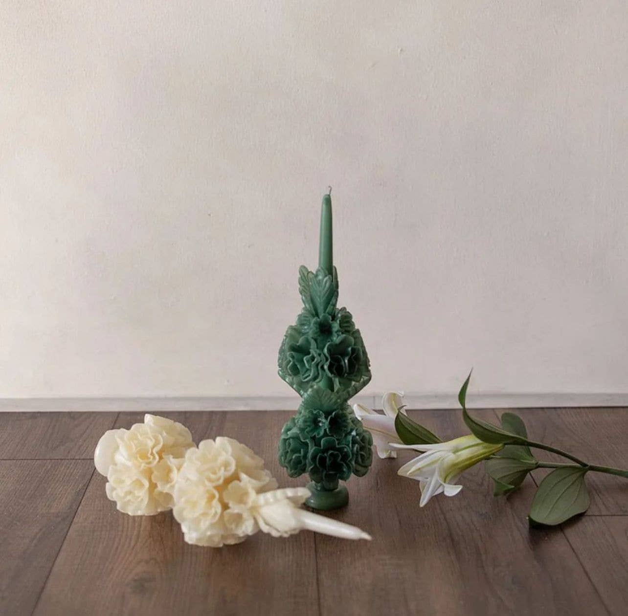 Handmade with Beeswax Floral Taper Candle Oaxaca art