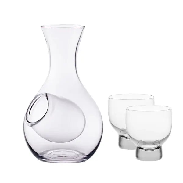 12oz Glass Sake Bottle With Ice Pocket Clear and 2 Cups Set