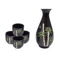 Bamboo Porcelain Glazed 10 oz Sake Bottle and 4 Cups Gift Set