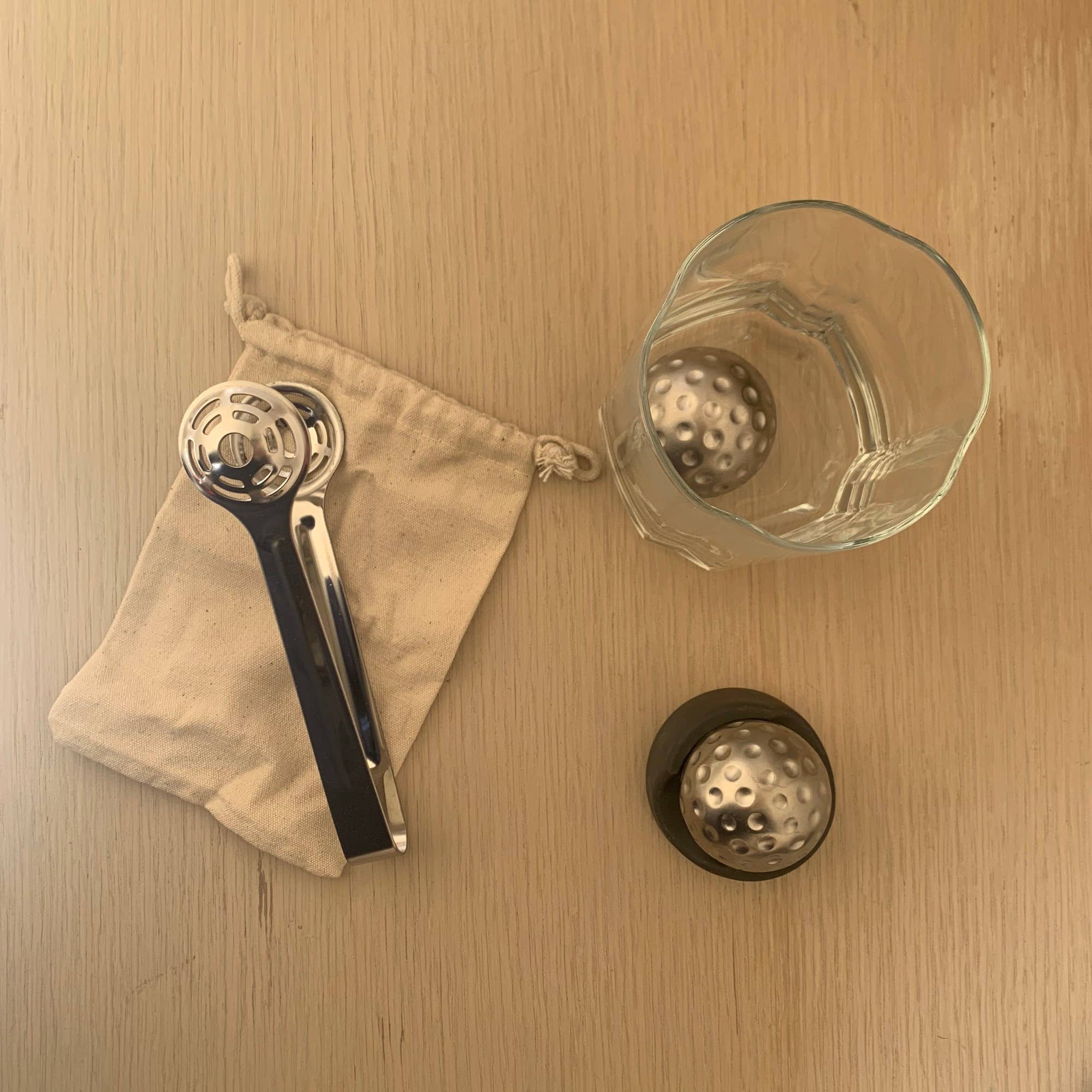 Outset 2 Golf Ball Whiskey Cubes with Tongs and Storage Bag