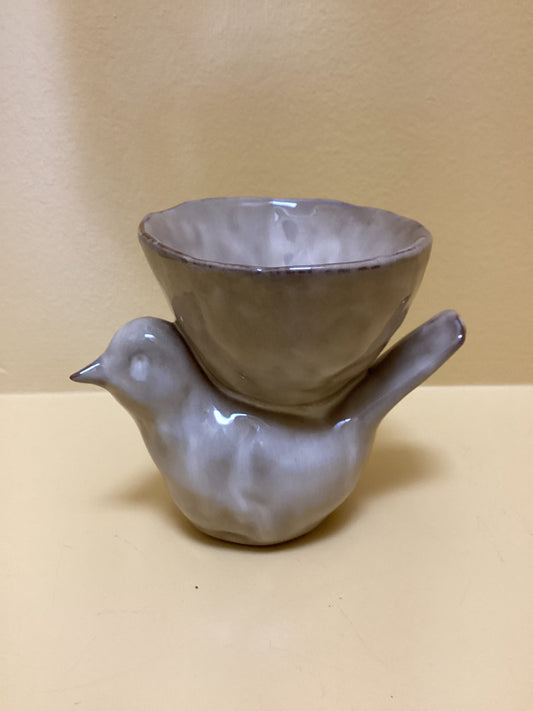 Cream stoneware bird w/ bowl