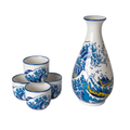 Great Wave Porcelain Glazed 10 oz Sake Bottle and 4 Cups Gift Set (1/16)