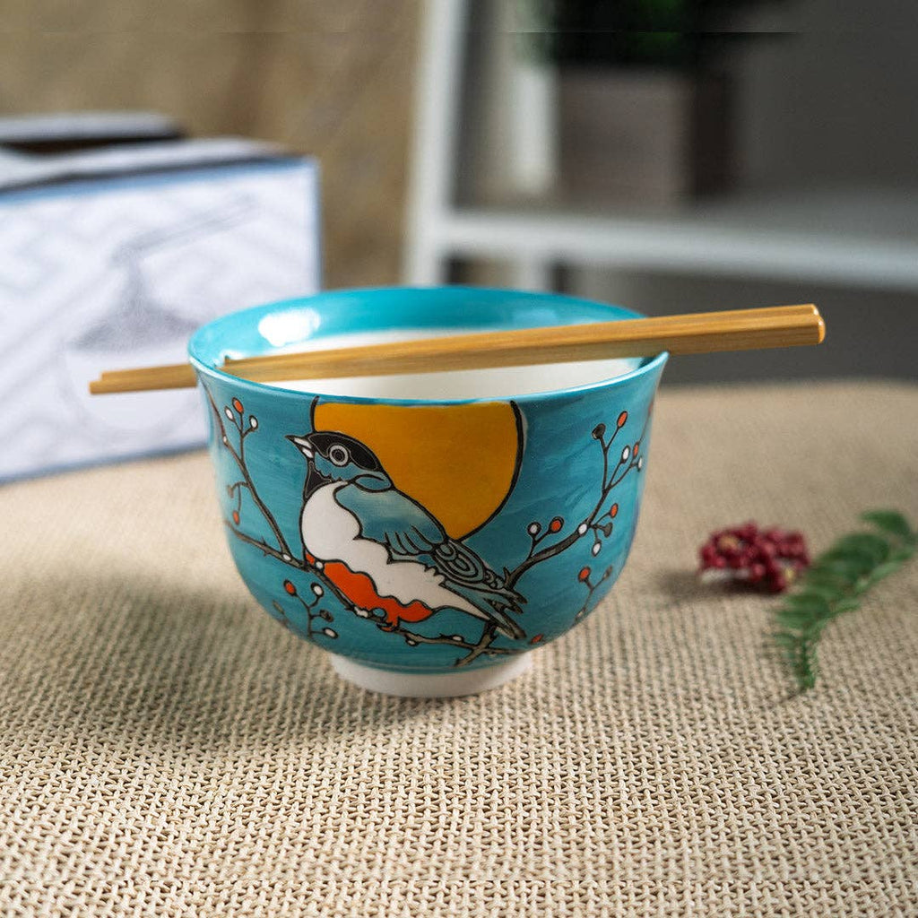 18oz 5"D Donburi Bowl With Chopsticks Set Robin (4/16)