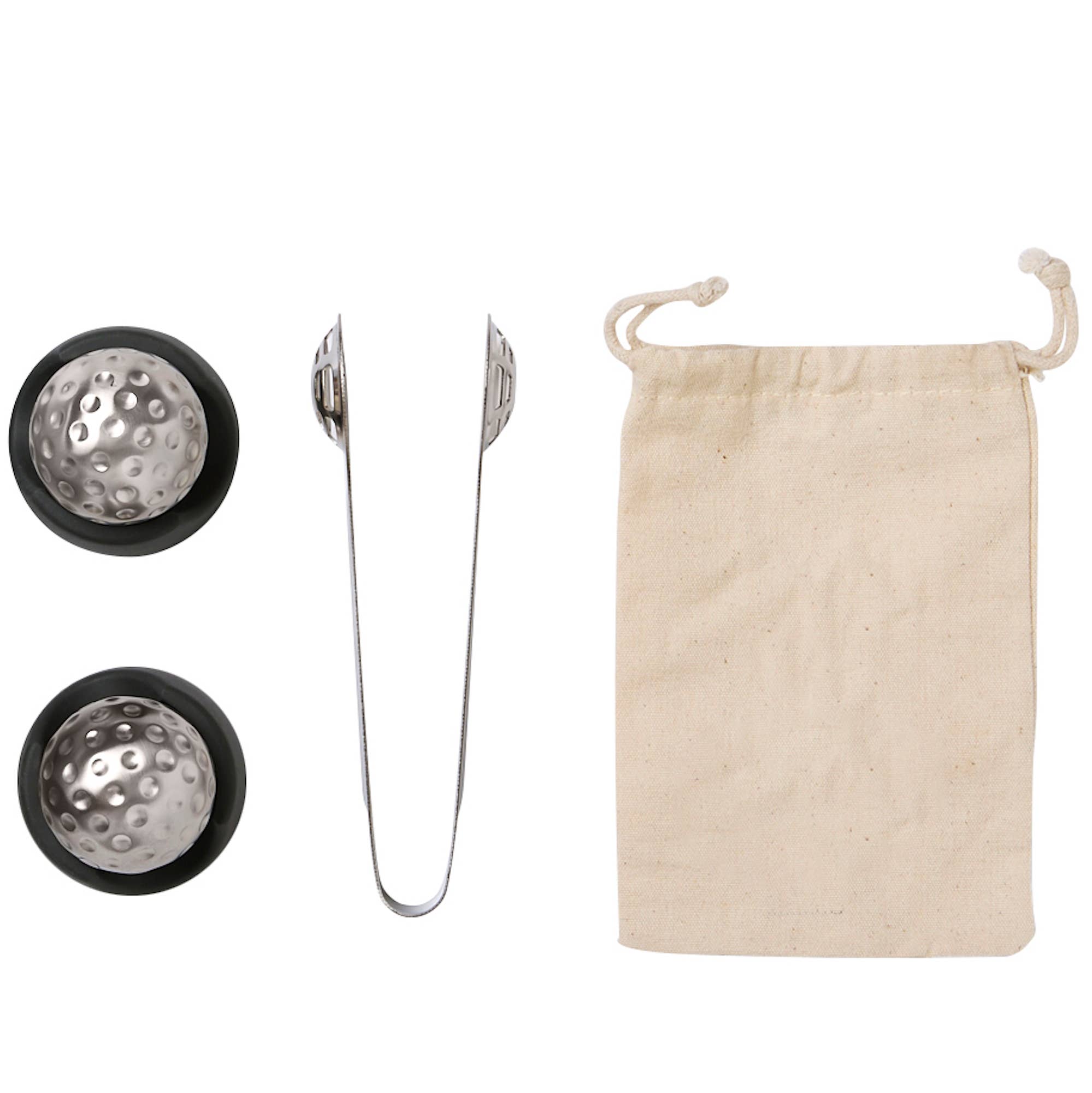 Outset 2 Golf Ball Whiskey Cubes with Tongs and Storage Bag