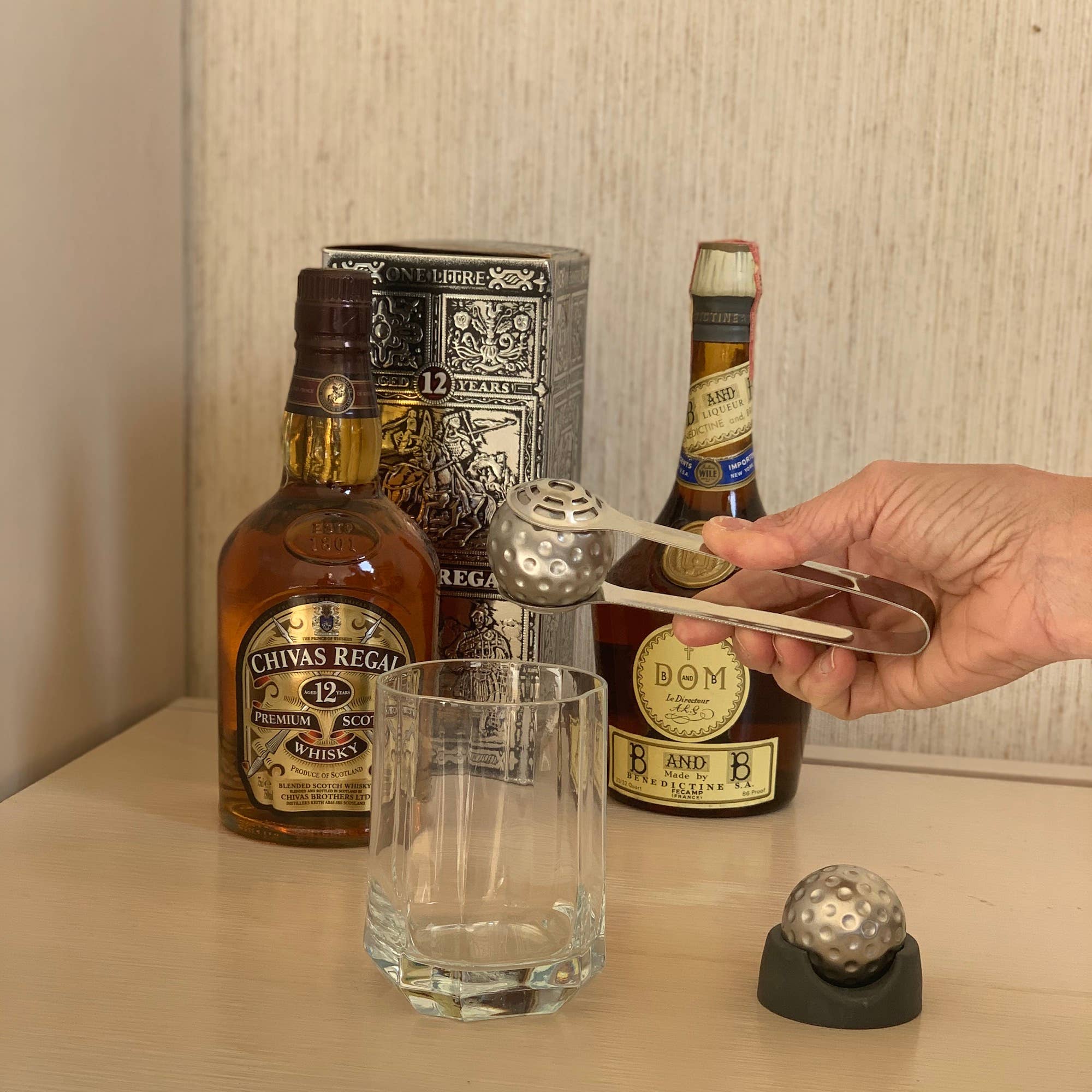 Outset 2 Golf Ball Whiskey Cubes with Tongs and Storage Bag