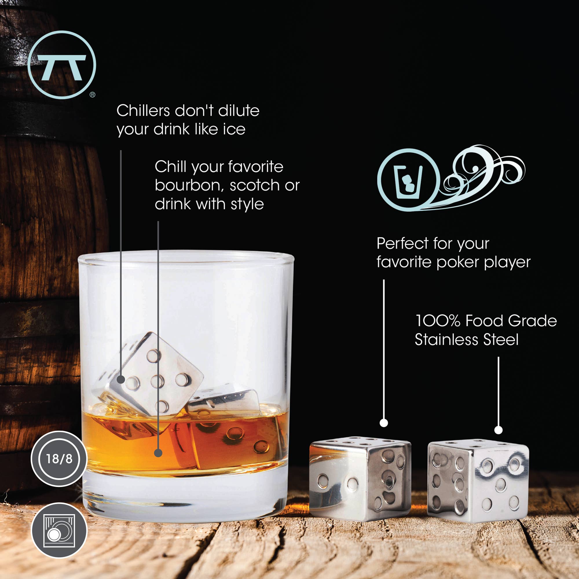 Stainless Steel Dice Whiskey Stones Set