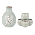 Blue Plum Blossom Porcelain Glazed 9 oz Sake Bottle and 4 Cups Gift Set (1/24)