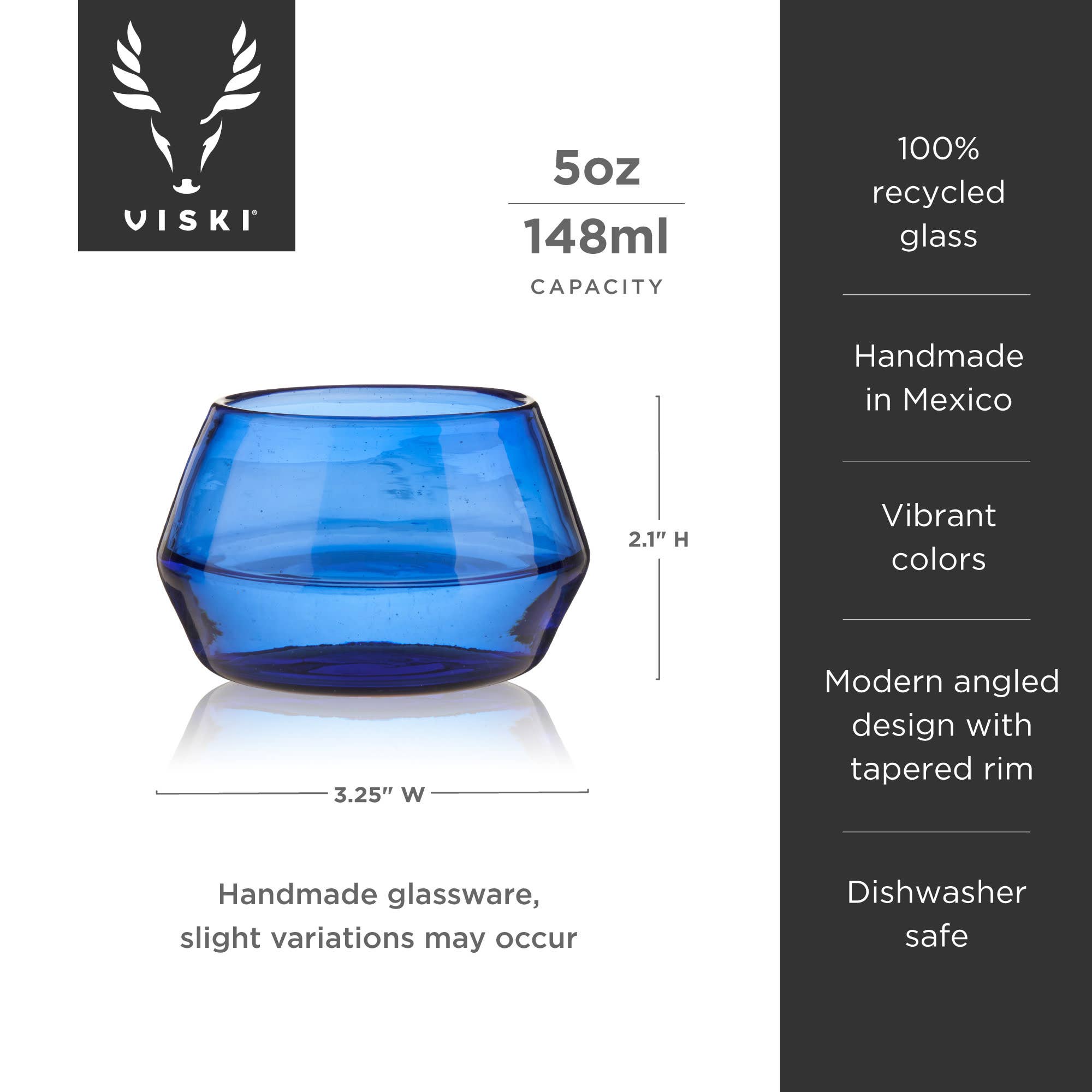 Cobalt Tequila Copita Handmade Recycled Glass