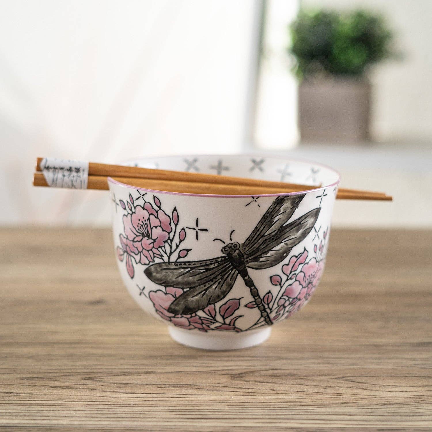 18oz 5"D Donburi Bowl With Chopsticks Set Dragonfly (4/16)