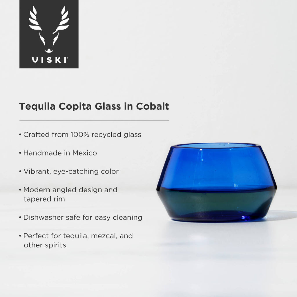 Cobalt Tequila Copita Handmade Recycled Glass
