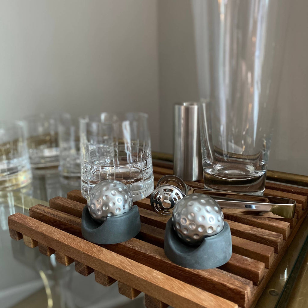 Outset 2 Golf Ball Whiskey Cubes with Tongs and Storage Bag