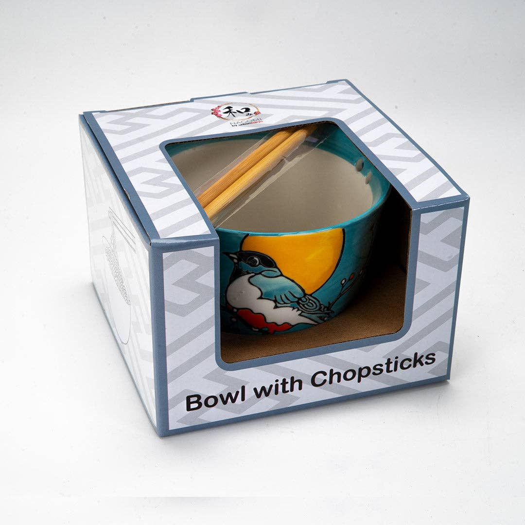 18oz 5"D Donburi Bowl With Chopsticks Set Robin (4/16)
