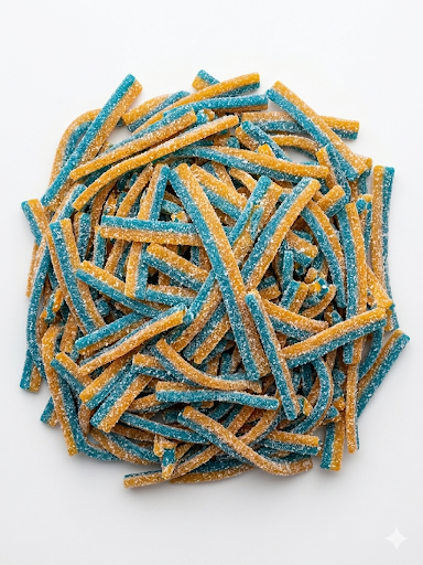 Turkish Import Mandarin Raspberry Lace Spaghetti Gummy Candy 2.2 lb