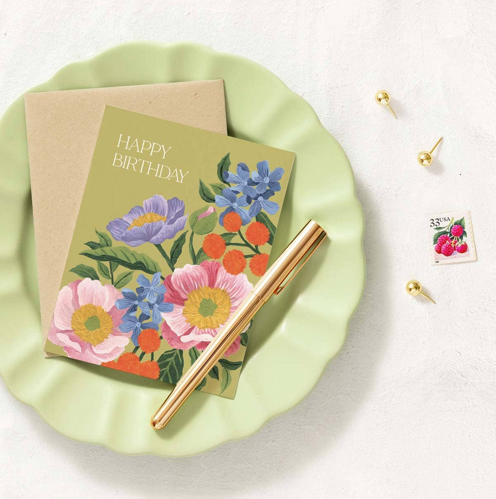 Vibrant Flora Happy Birthday Greeting Card