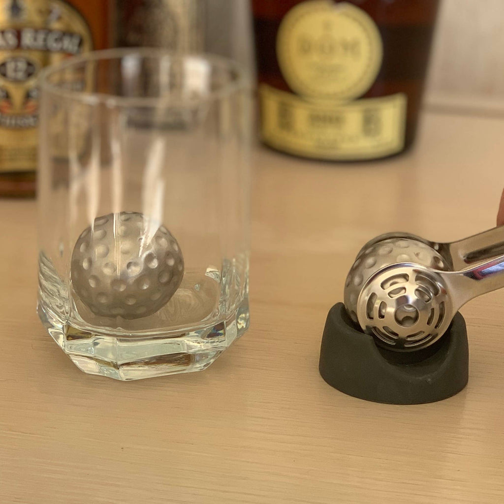Outset 2 Golf Ball Whiskey Cubes with Tongs and Storage Bag